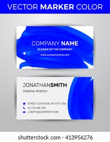 Two sided business card template. Black paint strokes markers.