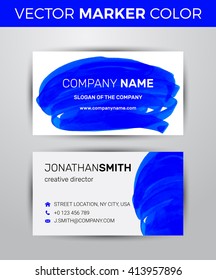 Two sided business card template. Black paint strokes markers.