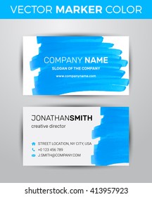 Two sided business card template. Black paint strokes markers.