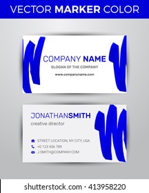Two sided business card template. Black paint strokes markers.