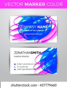Two sided business card template. Black paint strokes markers.