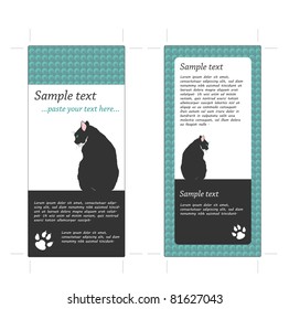 Two Sided Card with Cat, with marks for cut, place for your text, company information, icons etc. Vector