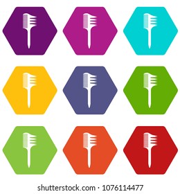 Two sided comb icons 9 set coloful isolated on white for web