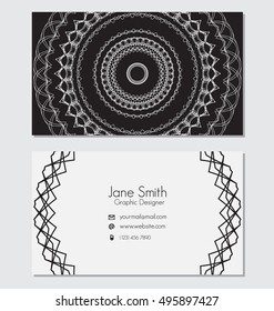 Two sided design template in black and grey colors. Front and back Mandala decoration. For business, invitation, wedding, banner , flyer or greeting cards.