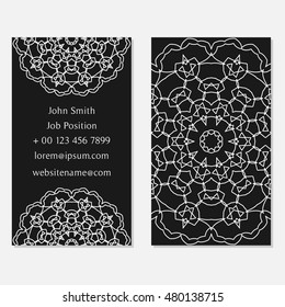 Two sided design template in grey colors. Front and back Mandala decoration. For business, invitation, wedding, banner , flyer or greeting cards.
