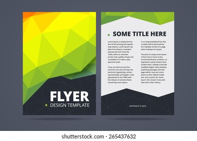 Two sided flyer, brochure design template with polygonal geometric background with abstract figure and wired lines. Vector illustration.