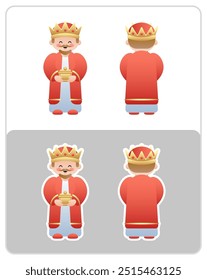 Two Sided Nativity sticker and icon of the Wise Man or King. Cute cartoon character. Vector illustration.