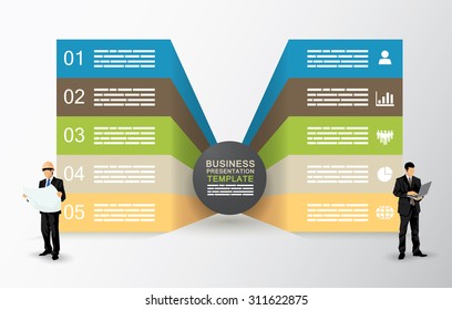 Two sided presentation template with five fields