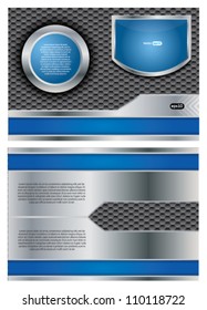 Two sided vector metallic brochure design with blue elements