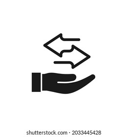 Flecha de dos lados icono de mano estilo plano aislado en fondo blanco