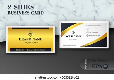 Plantilla de diseño de tarjetas de visita de lujo en blanco y negro y dorado de dos lados