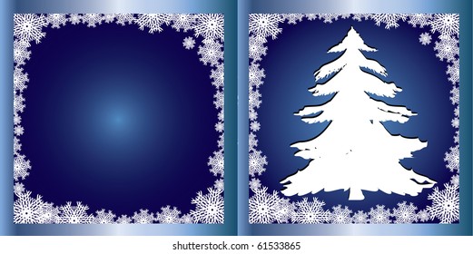 Two sides of Blue Greetings card with Fir tree. vector illustration