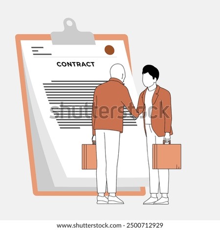 Two sides cooperation Partners signing important documents Business persons shake hands 