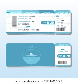 Two sides of a cruise ship ticket design. First class.