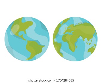 Dos lados del globo terrestre. Mapas mundiales abstractos con dos lados.  Ilustración vectorial aislada en fondo blanco. 