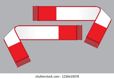 Two Sides Football Fans Scarf Cheers Design With White/Red Colors Vector