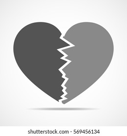 Two sides of a gray heart. Abstract heart on light background in flat design. Vector illustration.