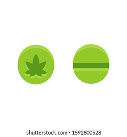 Two sides of a green marijuana pill, vector image