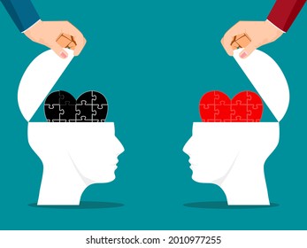 Two Sides Of The Human Brain Are Opened With Hearts Of Different Colors