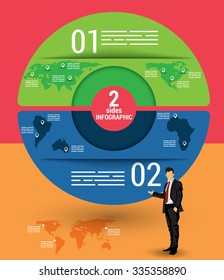 Two sides infographic template, a vector chart with 2 options used for web, banners, reports, presentation and brochures.