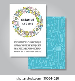 Two sides invitation card design with cleaning equipment illustration background. Vector design template for card, letter, banner, flyer.Can by used  to promote your products and services.