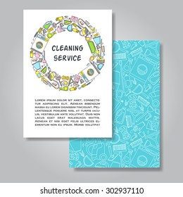 Two sides invitation card design with cleaning equipment illustration background. Vector design template for card, letter, banner, flyer.Can by used  to promote your products and services.