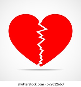 Two sides of a red heart. Abstract heart on light background in flat design. Vector illustration.