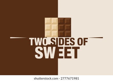 Two Sides Of Sweet Poster, Split Background With Chocolate Square Center, Trendy Minimal Layout For Advertising, Branding, Social Media, Print