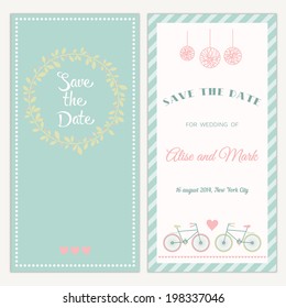 Two sides of the wedding invitation with bicycle