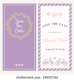 Two sides of the wedding invitation with bicycle