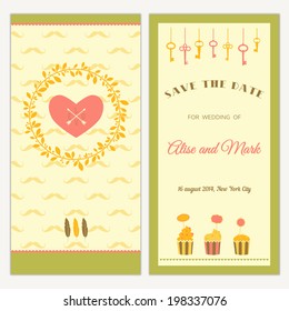 Two sides of the wedding invitation with cupcakes