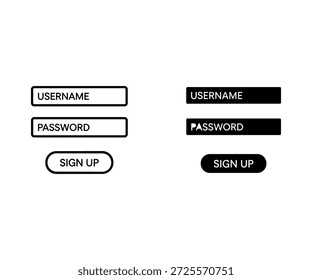 Two Sign Up Forms with Username and Password Fields in White and Black Versions input fields white form
