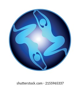 two silhouette blue logo isolated on white	