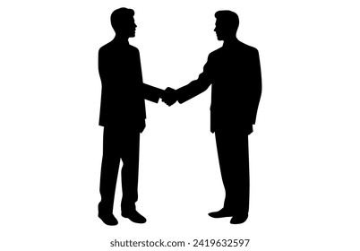 Two Silhouette Businessman Hand Shake, Business Man Handshake Agreement Concept Flat Vector Illustration
