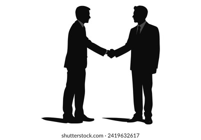 Dos Silhouette Business Hand Shake, Business Man Handshake Agreement Concept Flat Vector Illustration
