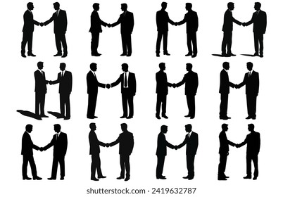 Two Silhouette Businessman Hand Shake, Business Man Handshake Agreement Concept Flat Vector Illustration
