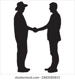Two Silhouette Businessman Hand Shake, Business Man Handshake Agreement Concept Flat Vector Illustration