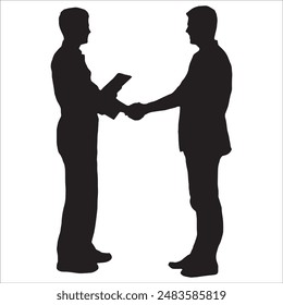 Two Silhouette Businessman Hand Shake, Business Man Handshake Agreement Concept Flat Vector Illustration