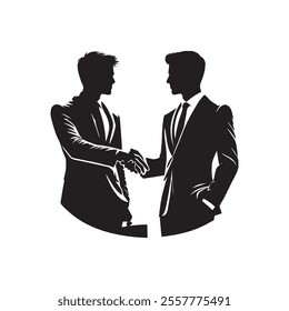 Two Silhouette Businessman Hand Shake, Business Man Handshake Agreement Concept Flat Vector Illustration
