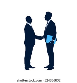 Two Silhouette Businessman Hand Shake, Business Man Handshake Agreement Concept Flat Vector Illustration