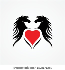 Two silhouette head horse with love shape for element design symbol. Head horse illustration design symbol. Vector illustration EPS.8 EPS.10