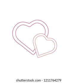 Two silhouette heart on white background sign. Symbol linked, join, love, passion and wedding. Template for t shirt, apparel, card, poster, valentine day. Design element. Vector illustration