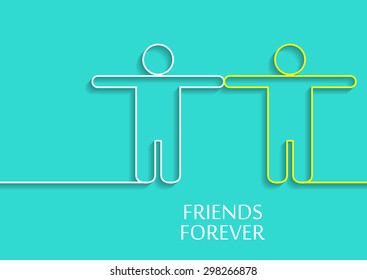 Two silhouette human on a blue background. Flat design. Outline. Friendship Day