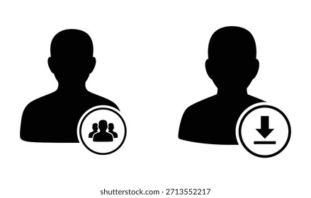 Zwei Silhouettensymbole, die Benutzer oder Profile mit Übertragungs- oder Download-Aktion darstellen