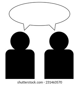 Two Silhouette People with Empty Speech Bubble