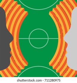 The two silhouette profile shapes put face to face on stand and court background. Vector Illustration.