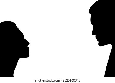 two silhouette profiles male and female, facing each other