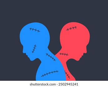 Two silhouette with a lot of stitches. Isolated vector Illustration