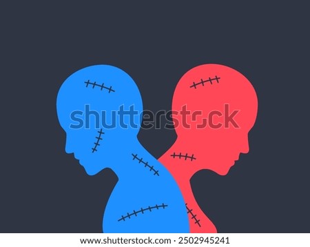 Two silhouette with a lot of stitches. Isolated vector Illustration