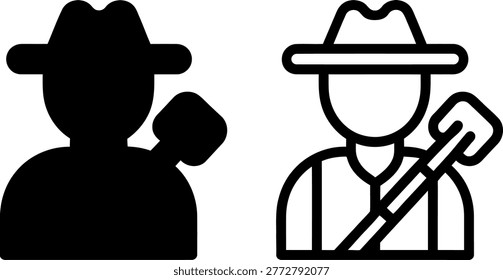 Two silhouetted cowboy characters standing with different props